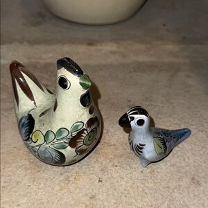 Handcrafted Tonala Bird Figurines - Signed  Rooster and Bird